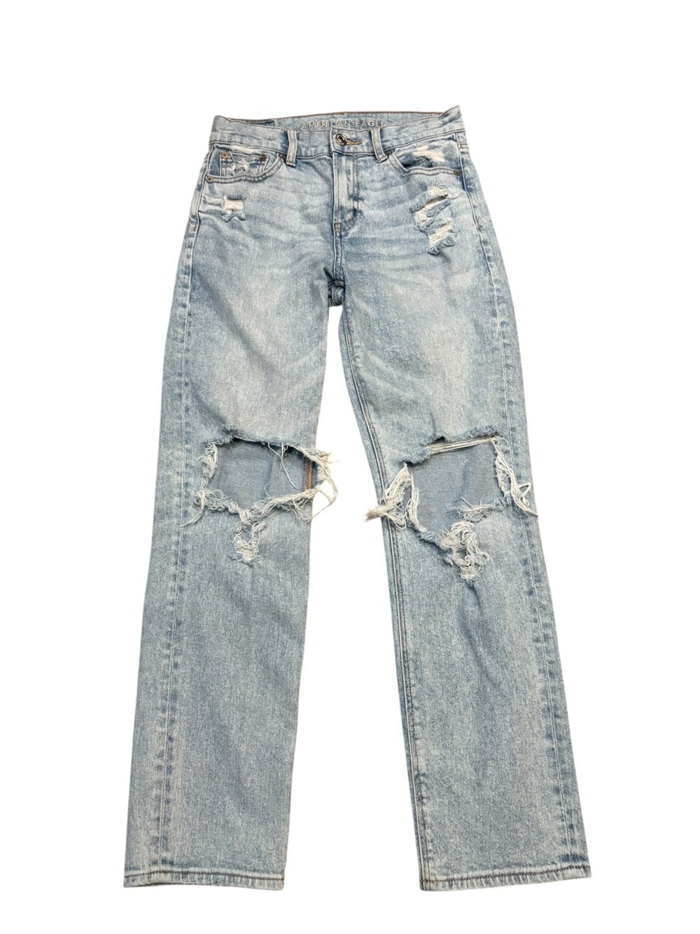 American Eagle Super High Rise Ankle Straight Distressed Jeans. Size 0